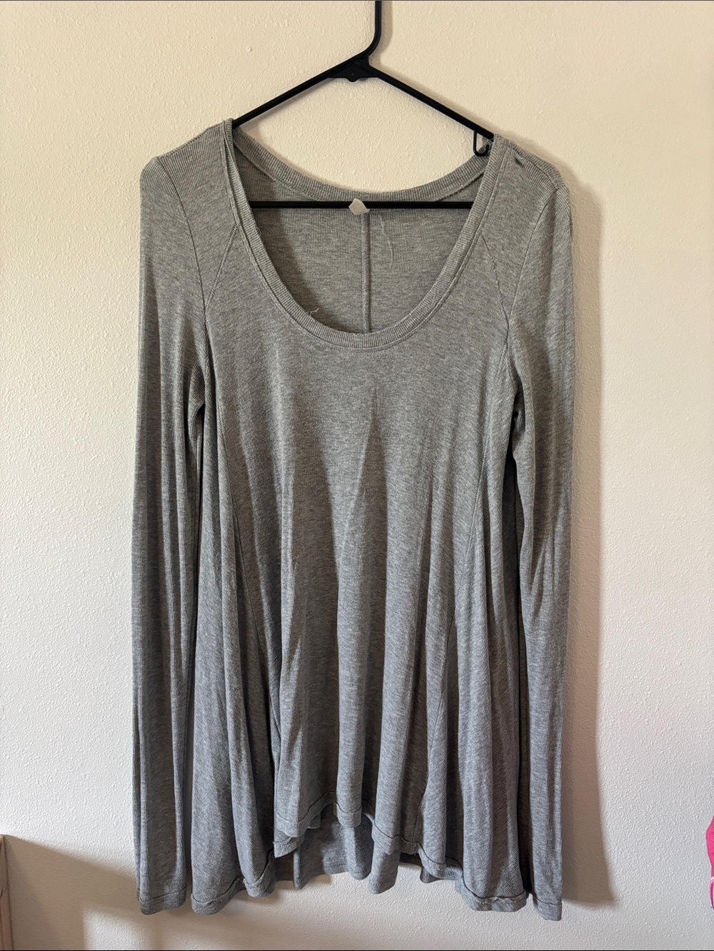 Free People Heather Gray Long Sleeve Scoop Neck Top